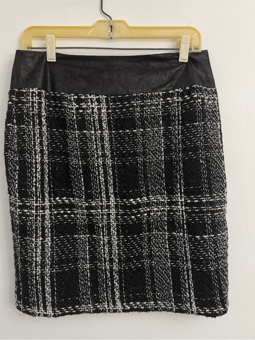 Boston Proper Faux Leather Trim Tweed Wool Pencil Skirt Sz 10